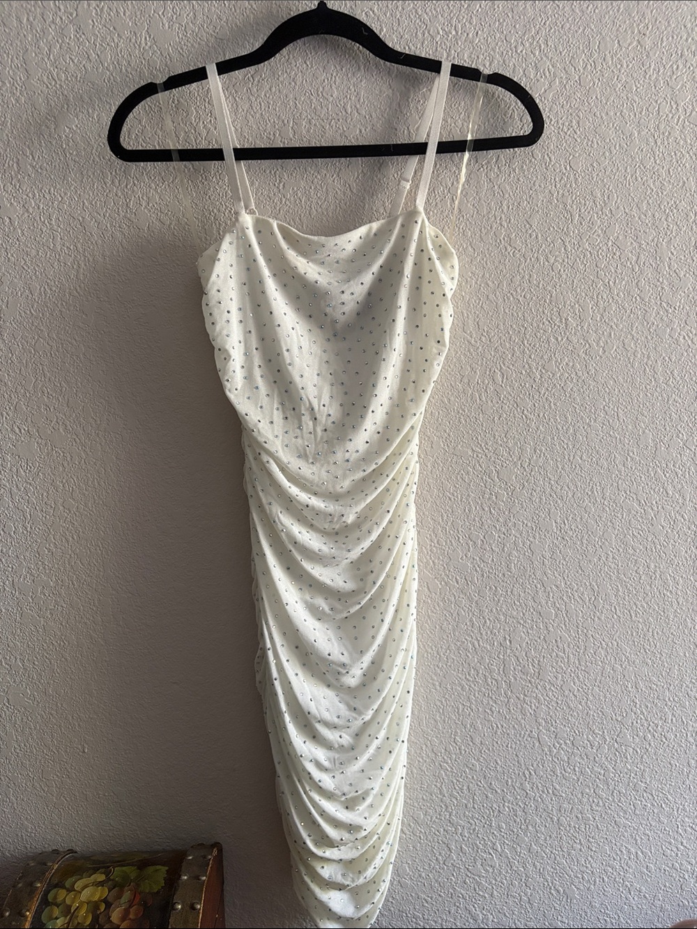 Windsor Ivory Ruched bodycon rhinestone dress